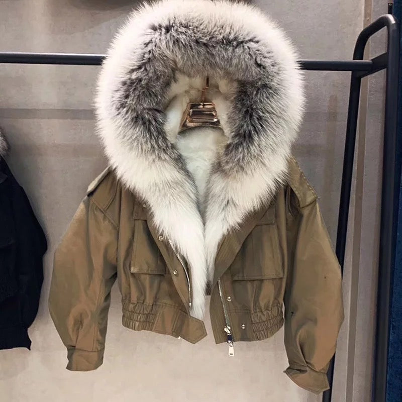 Luxury Crop Bomber With Fox Fur Hood – Accessorize You Boutique