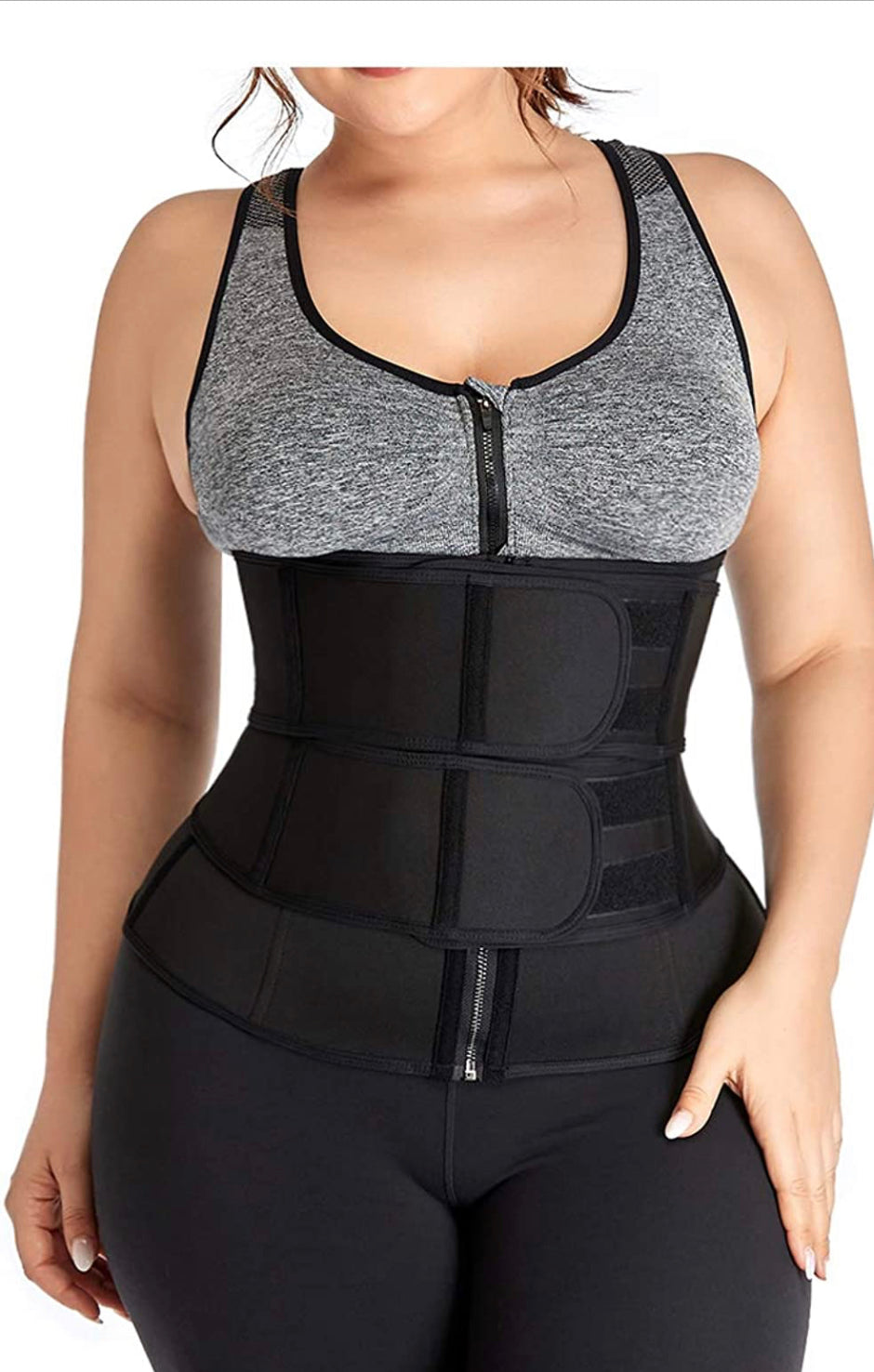 Black High Compression Double Velcro Strap Zipper Latex Waist Trainer –  Accessorize You Boutique