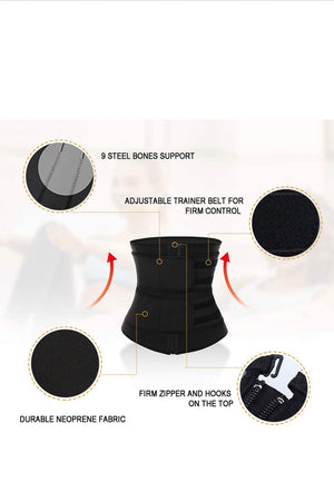 Black High Compression Double Velcro Strap Zipper Latex Waist Trainer
