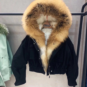 Luxury Crop Bomber  With Fox Fur Hood