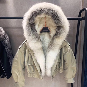 Luxury Crop Bomber  With Fox Fur Hood