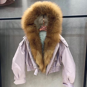 Luxury Crop Bomber  With Fox Fur Hood