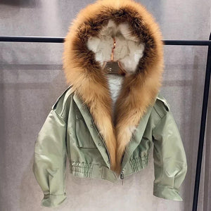 Luxury Crop Bomber  With Fox Fur Hood