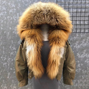 Luxury Crop Bomber  With Fox Fur Hood