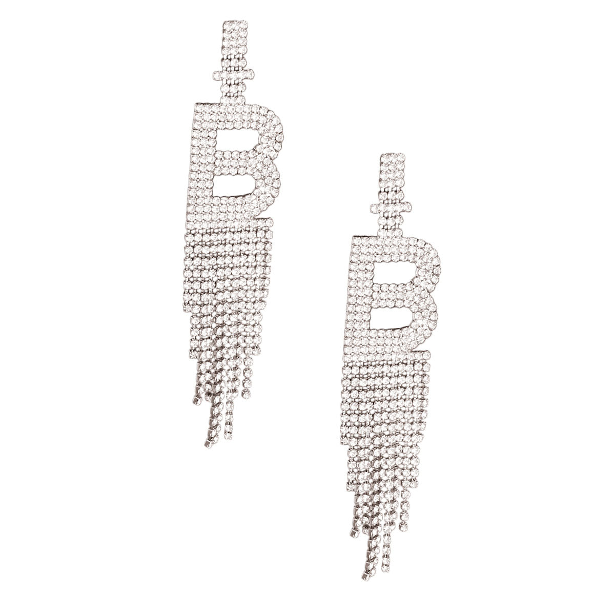 B Rhinestone Fringe Earrings