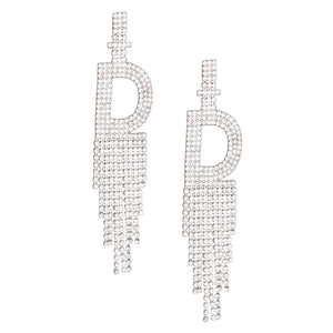 D Rhinestone Fringe Earrings