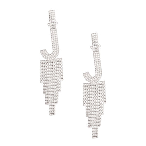 J Rhinestone Fringe Earrings