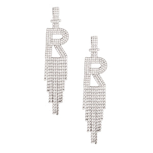 R Rhinestone Fringe Earrings
