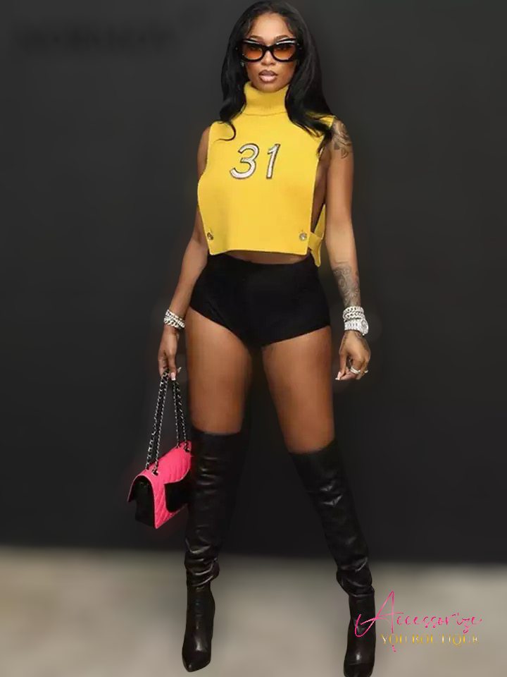 Yellow Sleeveless High Neck Top