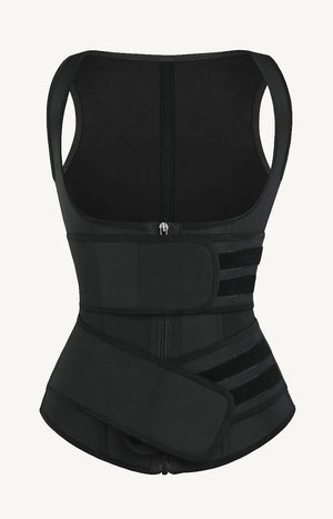 Black 9 Bone Latex Waist Trainer Vest w/ Double Velcro Belt