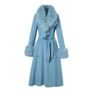 Luxury Wool Coat Fox Fur Collar