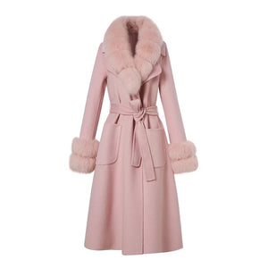 Luxury Wool Coat Fox Fur Collar