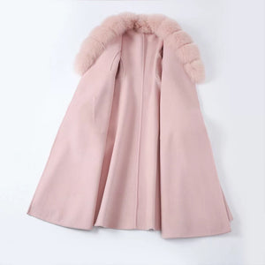 Luxury Wool Coat Fox Fur Collar