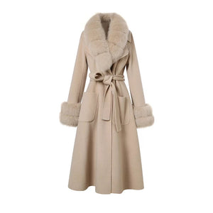 Luxury Wool Coat Fox Fur Collar
