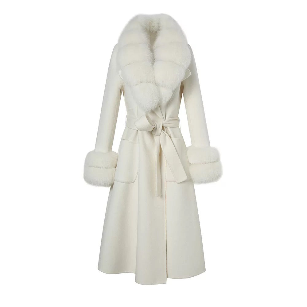 Luxury Wool Coat Fox Fur Collar